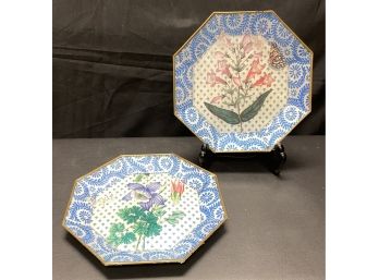 A Pir Of Decoupage Glass Octagonal Plate By Moonlight Interiors