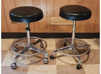 Pair Vintage Reliance  F & F Koenigkramer ~ Dentsply International Chrome Medical Stool On Casters