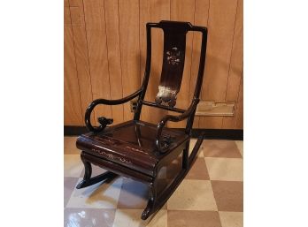 Chinese Mother Of Pearl Inlaid Hard Red Rosewood Rocking Chair, C1980s