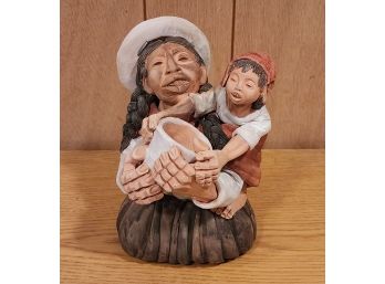 Vintage Clay & Painted Figural Sculpure  By Edilberto Merida, Peru 1970s