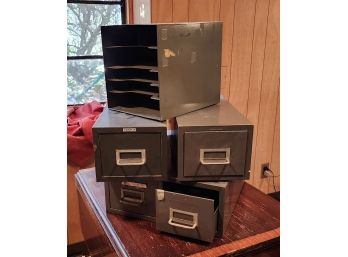 Collection Of Grey Metal Card Files And Desk Organizer