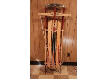 Vintage Sears Company Red & Wood Floating Steering Winter Sled