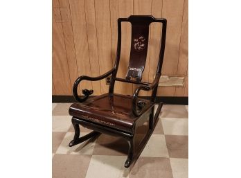 Chinese Mother Of Pearl Inlaid Hard Red Rosewood Rocking Chair, C1980s