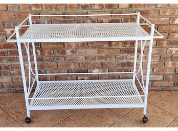 Cast Aluminum Mesh Top 2 Tiered Drink Service Cart, 1980s.