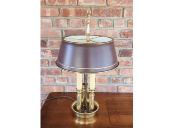 Vintage Brass & Brown Tin Shade Bouillotte Games Table Lamp