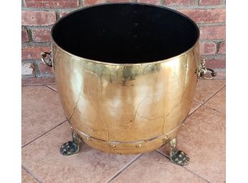 Antique Brass Lion Handled Cauldron Footed Pot ~Made In England