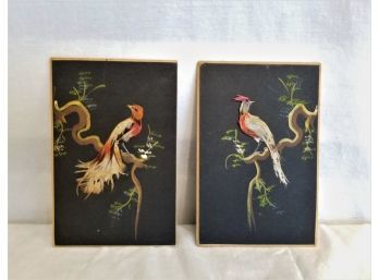 Pair Of Vintage Handmade Mexican Folk Art Feather Birds