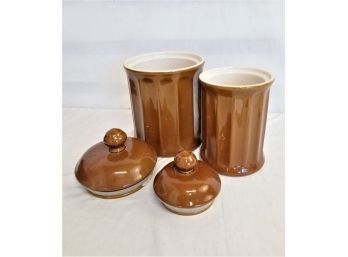 Vintage Williams-sonoma Ribbed Brown Ceramic Cannisters