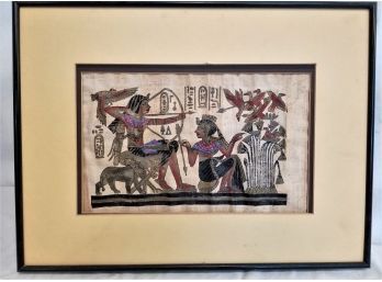 Framed Egyptian Original Hand Painted Painting Papyrus Paper Pharaoh Hunting Birds