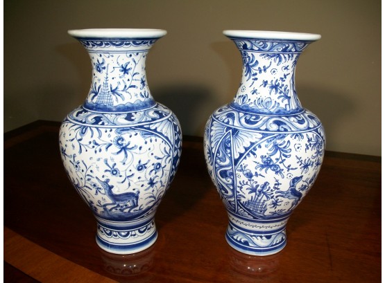 Pair Villa Blue Ceramica Vases (Paid Over $100) - Hand Painted In Portugal