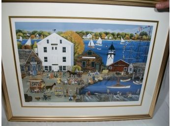 Mystic Seaport (Fall) Print Signed And Numbered - Carol Dyer (Listed Artist) - Framed