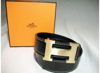 Ladies Hermes STYLE Belt 'H' Smaller Logo - Brushed Brass