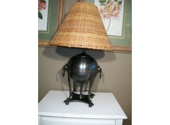 High Quality Brass Table Lamp W/Wicker Shade - Oil Rubbed Finish