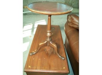 Small Vintage Mahogany Side 'Tripod Table' W/Oxblood Leather Top