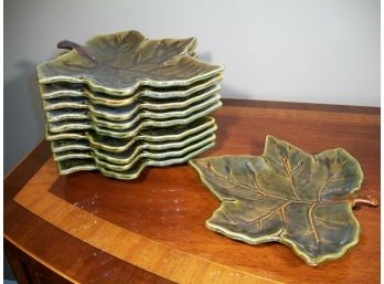 Great Set Of 10 'Pottery Barn' Majolica Glaze Leaf Plates  - ($26.99  Each)