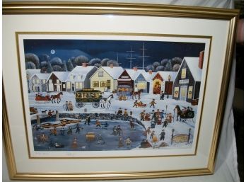 Mystic Seaport (Winter)  Print Signed And Numbered - Carol Dyer (Listed Artist) Framed