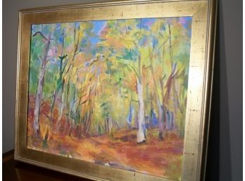 Beautiful Abstract O/C Of 'Glowing' Painting Of Trees / Nice Frame