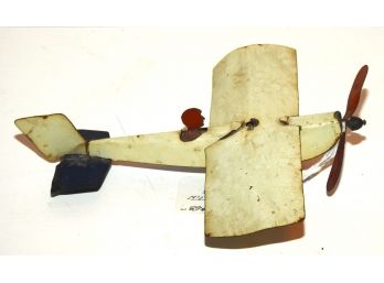 1930s Painted Tin Plane With Pilot Toy