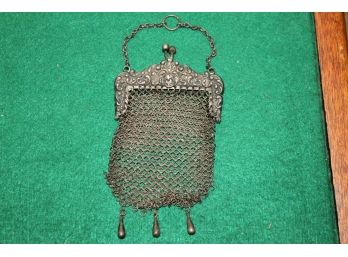 Antique Victorian Marked Sterling Mesh Chatelaine Purse In Nice Shape