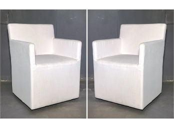 A Pair Of Linen Wrapped Chairs By Restoration Hardware Modern