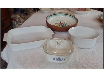 Corning Ware Baking Pans & Serving Bowls PLUS A Vintage Stangl Salad Or Pasta Bowl