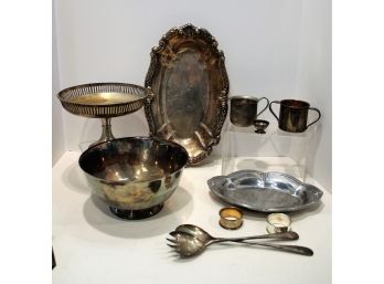 Vintage Mixed Lot Silverplate & Lenox Pewter, Cups, Dishes, Bowls