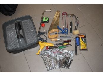 Mixed Lot Of Hand Tools & Storage Tote