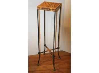 PALECEK Furniture Wrought Iron & Wicker Tall Plant Stand/Table