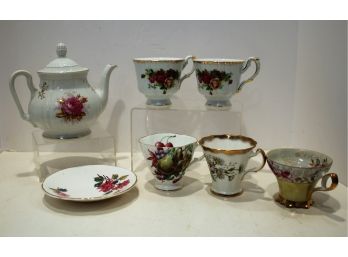Vintage Mixed Lot Of Porcelain Teacups, Saucer & Teapot
