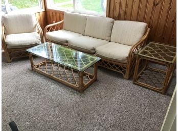 Bamboo Patio Set With Neutral Cushions