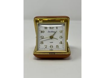 Vintage Seth Thomas Travel Alarm Clock In Brown Leather Case