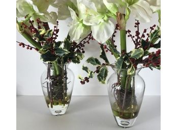 2 Christmas Arrangements In Glass Vase