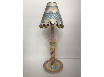 MacKenzie-Childs Ltd Candle Lamp With Hand Painted Shade