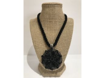 Chicos Black Silk Rope Necklace With Pendent