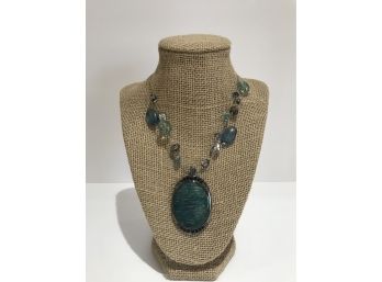 Chicos Blue Glass & Metal Beaded Necklace