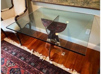 Modern Glass Top Dining Table With Chrome Pedestal Base 42x36x30' Heavy