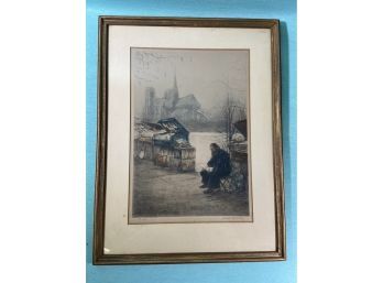 Signed Henrie? Hand Colored Engraving Notre Dame Paris Copyright 1923 Les Graveurs Modernes Paris 16x21in