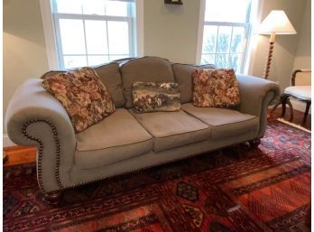 Olive Green Cotton Blend Camel Back Sofa With Nailhead Trim 7ft6'x40'x35'