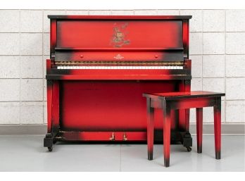 Red And Black Lacquer Madison Est. 1869 Upright Piano