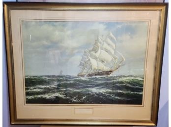 Vintage The American Clipper Titled  'Lightening'  By R. Macgregor Signed Lower Left. Watercolor Or Lithograph