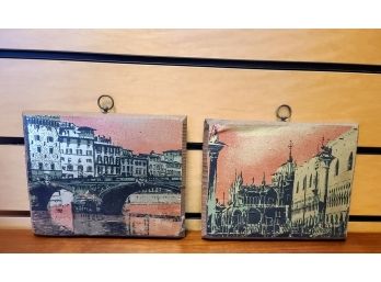 Pair Of Enhanced Prints On Wood Of Venice Bridge And Obelisk Palazzo Ducal