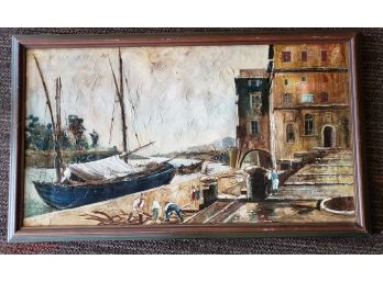 Porto Di Ripetta Versa Levante, Roma Oil Painted On Canvas In Wood Frame, Signed Roscin