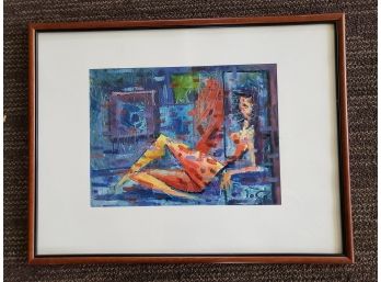 Provacative Reclining Female In A Bold Abstract Design, Signed Vaso?