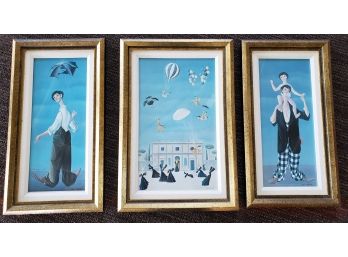 Trio Of Framed Carlo Canevari Clown And Nun Prints