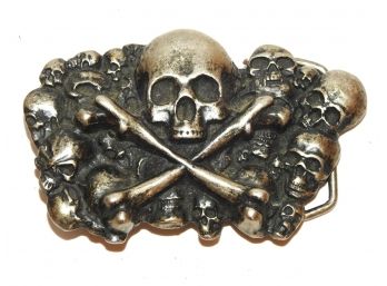 Vintage Metal Skull & Bones Belt Buckle