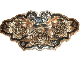 Large Signed Vintage Metal Roses Belt Buckle