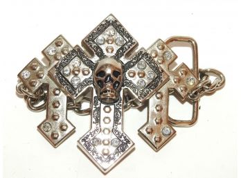 Vintage Metal Skull & Crosses Belt Buckle