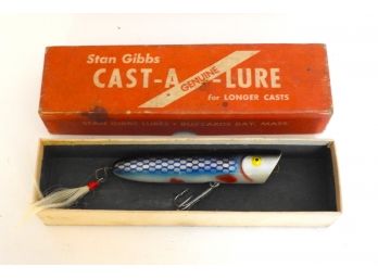 Antique Stan Gibbs Blue And White Fishing Lure In Original Box