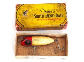 Old South Bend Wooden Red & White Fishing Lure In  Original Box