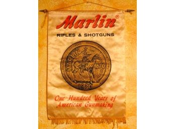 Original  1970 Marlin Rifle And Shotguns Silk Satin Advertising Banner 100 Years